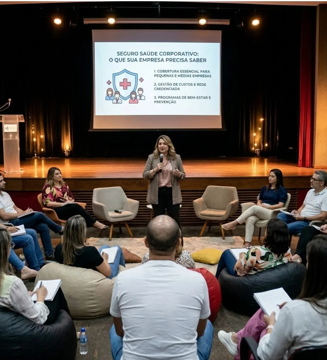 Cilene apresentando workshop sobre seguro saúde corporativo